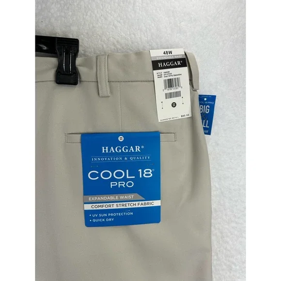 HAGGAR Mens Big & Tall Cool 18 PRO Classic-Fit Stretch Flat Tan Shorts Size 48 - Picture 9 of 11